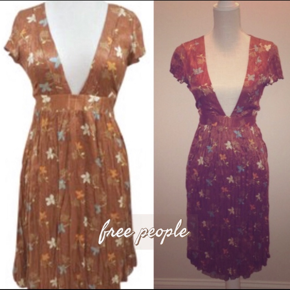 🚫SOLD🚫 Free People Copper V-neck Silk Flower Dress